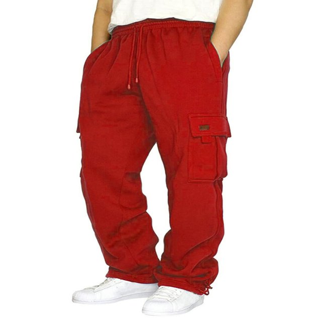 Mens Loose Cargo Pants Cual Drawstring Eltic Waist Wide Leg Athletic Sweatpants Outdoor Trousers