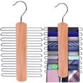 thumbnail image 1 of Wooden Necktie and Belt Hanger 2-Pack, Natural Finish Wood Center Organizer and Storage Rack with a Non-Slip Clips, 1 of 5