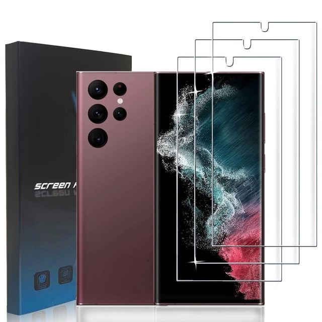Zonyee Protecteur d'Écran en Verre Trempé HD pour Samsung Galaxy S22 Ultra, Montré avec Trois Protecteurs en Verre Ultra-Minces et Transparents Accompagnés d'Un Téléphone Samsung Galaxy S22 Ultra. les Protecteurs d'Écran Offrent une Dureté de 9 H pour la Résistance aux Rayures, un Revêtement Oléophobe pour la Résistance aux Empreintes Digitales et une Transparence de 99,99 % pour une Haute Clarté. l'Ensemble Comprend Trois Protecteurs d'Écran et des Trousses de Nettoyage, Conçu pour une installation Facile et la