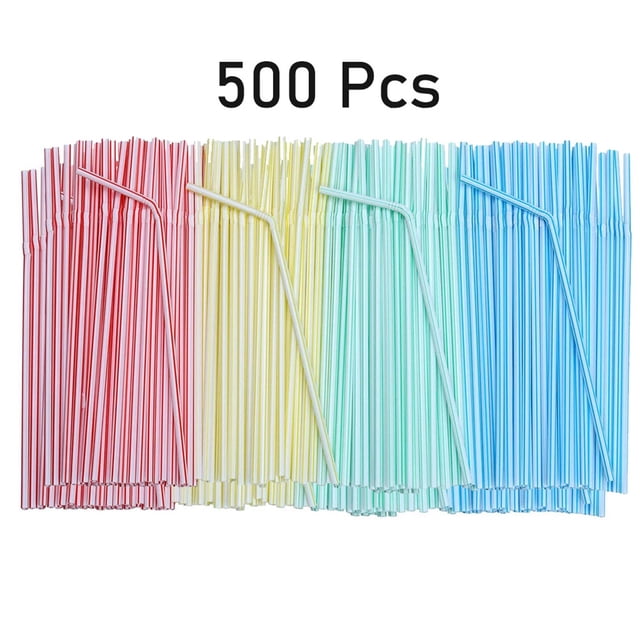 RKSTN Glass Straw 500 Plastic Drinking Straws 8 Inches Long Multi-Colored Striped Bedable