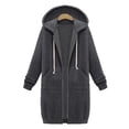 thumbnail image 4 of drppepioner Women'S Solid Color Jacket Plus Fleece Insert Pocket Hooded Zipper Mid Length Sweater, 4 of 8