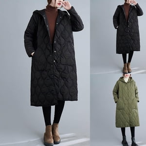 UPPADA Women's Faux Fur Hooded Parka Fleece Lined Quilted Jackets Lightweight Mid Length Winter Coats Long Puffer Coats with Pockets,Puffer Jacket Womens Quilted Black,XXL