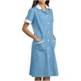 thumbnail image 2 of Tidyack,Reduced Price,Nurse Lapel Dress, Solid Color Work Dress, Pockets + Button Splicing, Midi Length, For Healthcare Staff, Professional Work Attire, Cotton Blend, Clean Cut, Daily Uniform, 2 of 6