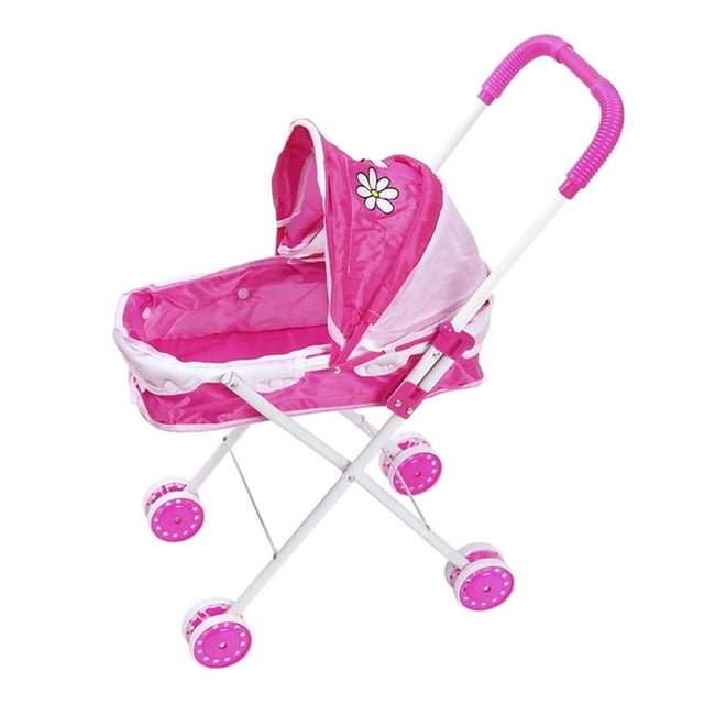Bunblic Poussette pour Poupée Cadeaux de la Saint-Valentin Jeu d'Imitation Développement Précoce Jeu de Rôle Poussette Éducative de Simulation Jouet Mini Landau Style A. une Landau miniature Rose et Blanc avec un design Pliable, Présentant un Motif floral sur la Canopée, Bords Lisses et construction Robuste. Convient au Jeu de Rôle et au Jeu d'Imitation, Elle Mesure 34cm x 25cm x 55cm (13.39 Po x 9.84 Po x 21.65 Po) et Comprend une Poupée Bébé. Idéale pour les Activités de Développement et comme Cadeau pour les Enfants.