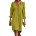thumbnail image 1 of Pisexur Robe pour Femme Grande Taille Col en V Coton Décontractée Ample Droite Tunique Smock Robes d'Automne Robe de Vacances Manches 3/4 Poche, 1 of 8