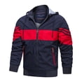 thumbnail image 1 of Qertyioot Men's Contrasting Color Hooded Zipper Casual Warm Windproof Pocket Motorcycle Jacket, 1 of 6