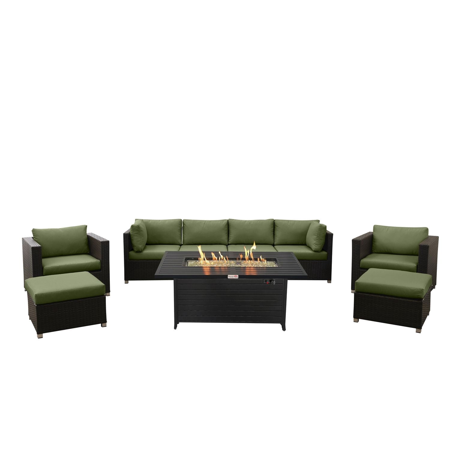 Innesbrook Collection -Piece Aluminum Patio Conversation Set with Green Cushions and Rectangle Fire Table