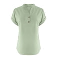 thumbnail image 4 of RKSTN Womens Summer Tops Fashion Cotton and Linen Buttons Going out Tops Basic Solid Color Shirts V-Neck Short Sleeve Loose Fit Pullover Tops, 4 of 5