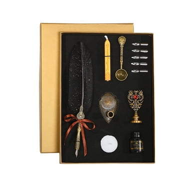 Vintage Feather Pen and Ink Set Glittering Quill Pen Fountain Pen Calligraphy Dip Pen Writing