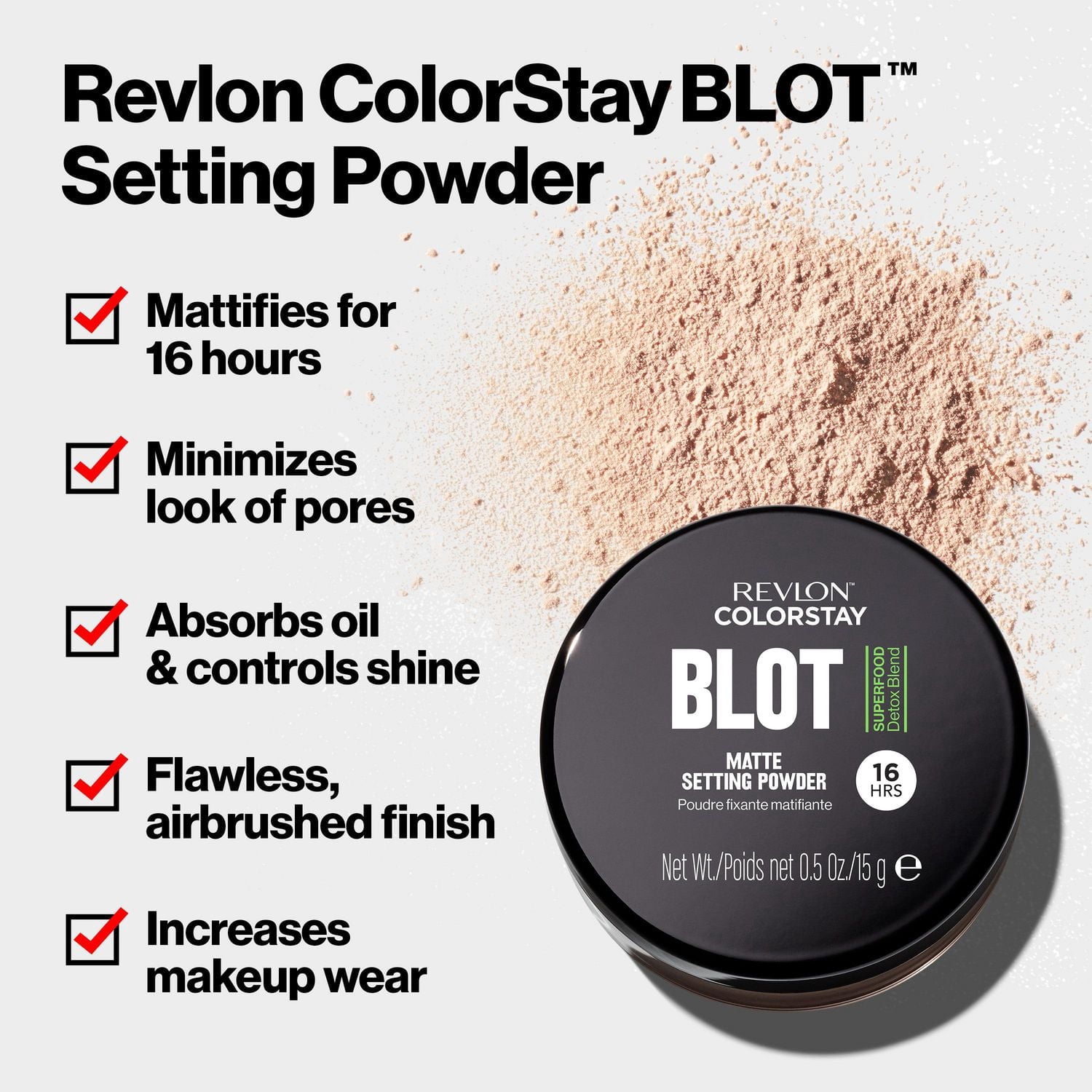 Poudre fixante matifiante Revlon ColorStay, à fini mat et longue tenue, 15 g