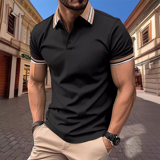 Shirts for Men, Mens Patchwork Fallow Button Round Neck Sports Short Sleeve Shirt