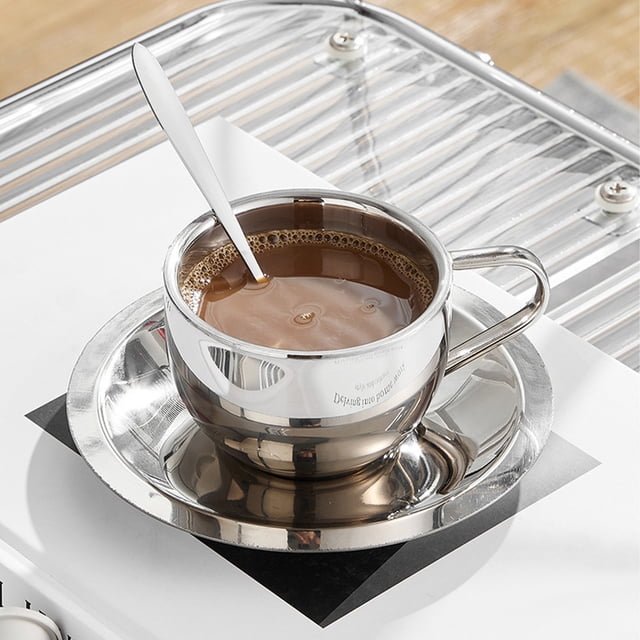weibbin 304 European Style Stainless Steel Coffee Cup Set Office Double Layer Insulated Water Cup Reception Business Gift Tea Cup