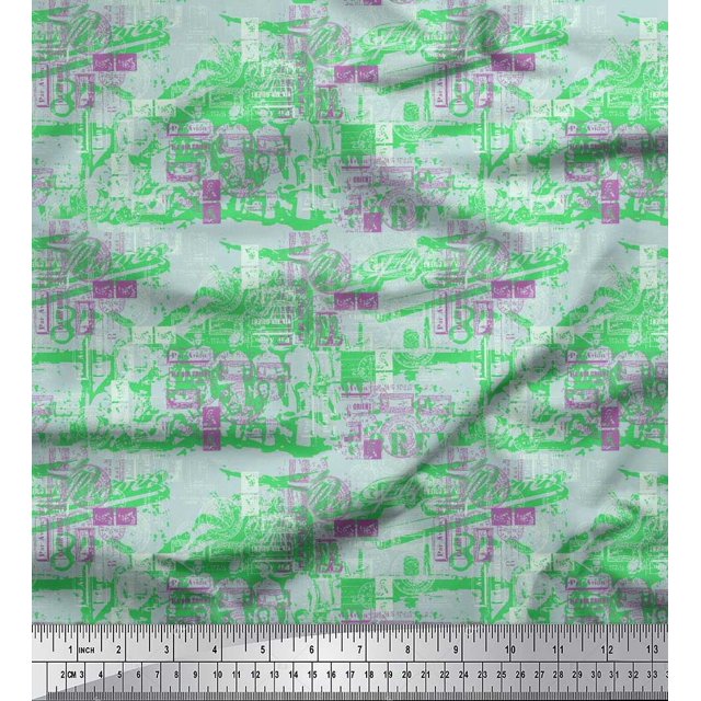 Soimoi Silk Fabric Human & Stamps Vintage Decor Fabric Printed Yard 42 Inch Wide