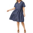 thumbnail image 2 of Agnes Orinda Robe en Chambray pour Femme Grande Taille, Manches Courtes, Boutonnée, Fluide, à Volants, Robe-Chemise 4X Bleu, 2 of 7