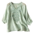 thumbnail image 1 of RKSTN Hauts pour Femmes Coton et Lin Brodés Manches Courtes Col Rond Blouses Amples Grande Taille Couleur Unie Hauts Polyvalents, 1 of 3
