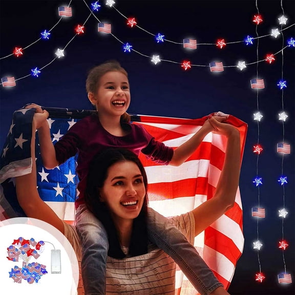 Battery Operated USA Flag and Star Lights, 78.74 in, IP44 Waterproof for Indoor Outdoor 4th of July Memorial Day Decor