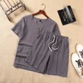 thumbnail image 1 of Weiqiqre Men's 2 Piece Outfits Linen Set Short Sleeve Shirt Top and Drawstring Waist Vacation Short Sets, 1 of 5
