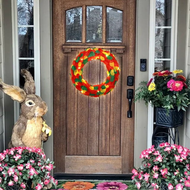 Easter Front Door Wreath Easter Wreath Illuminated Garland With String Lights Spring Easter Decorations For Door Walls Home Decoration