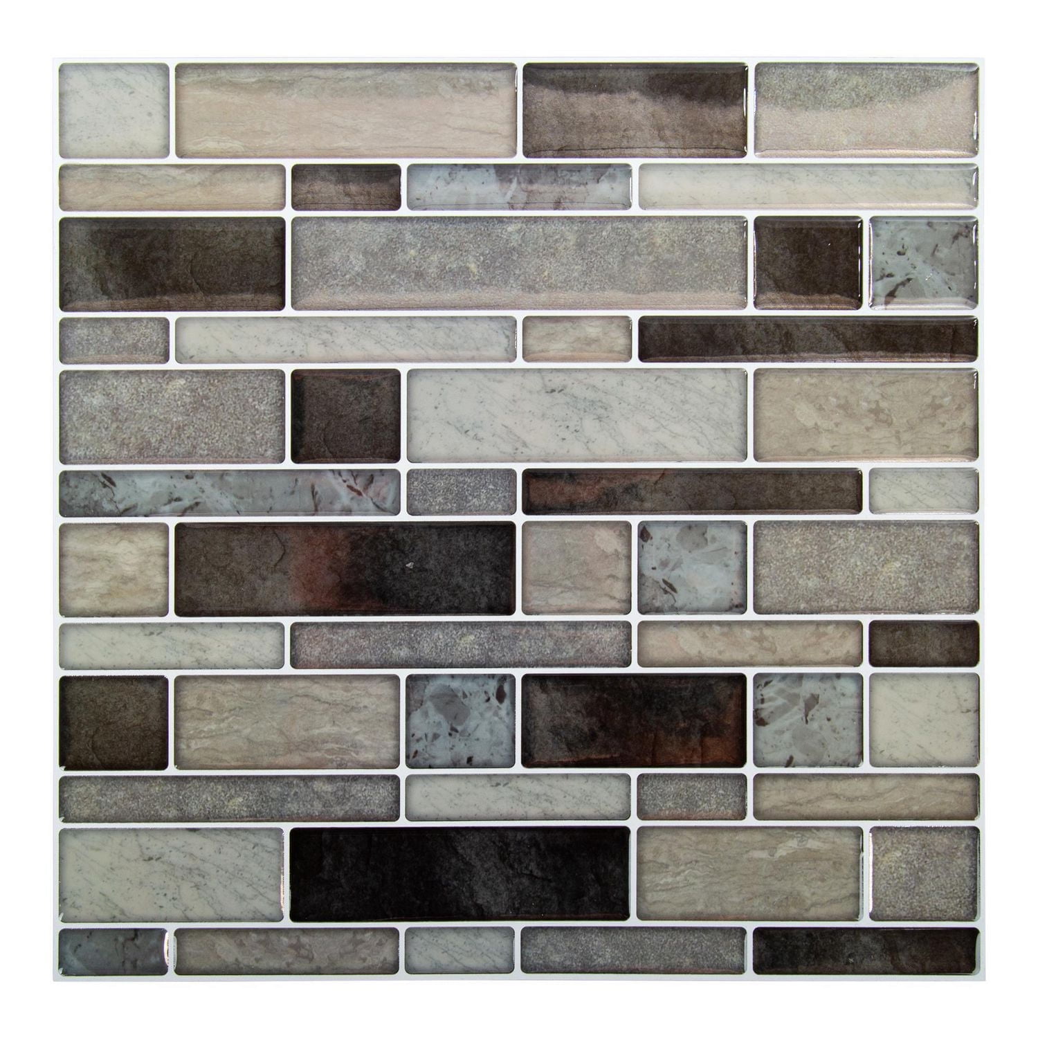 Truu Design Self-Adhesive Peel and Stick Accent Wall Tiles, 10 x 10 inches, Taupe, 6 Pieces