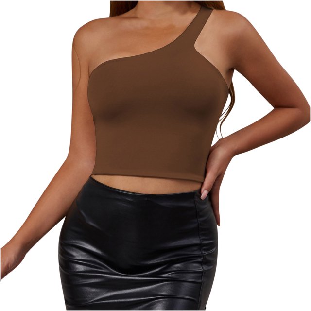 AherBiu Hauts de Sortie pour Femmes, Camisole Sans Manches à Épaules Dénudées, Ajustée, Moulante, Extensible, Hauts Courts