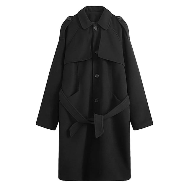 Lovzfmll Trench Manteau pour Homme à Manches Raglan, Revers Cranté, Poches à Boutons, Noir, G
