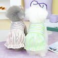 thumbnail image 1 of CBFFDC Puppy Skirt Breathable Mesh Dog Dress Striped Print Buttons Decor Ruffled Hem Contrast Color Patchwork Puppy Summer Skirt, 1 of 6
