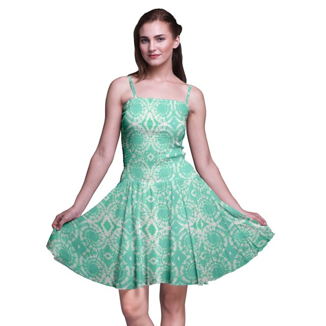 Bimba Robe d'Été Sans Manches Mini Fluide Teinture sur Nœuds pour Femme, Robe Soleil à Imprimé Floral - Petit