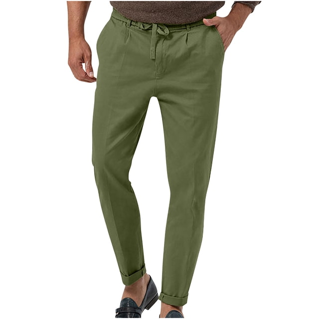 Birdeem Mens Pants Mens Fashion Drawstring Elastic Waist Solid Color Casual Length Pants
