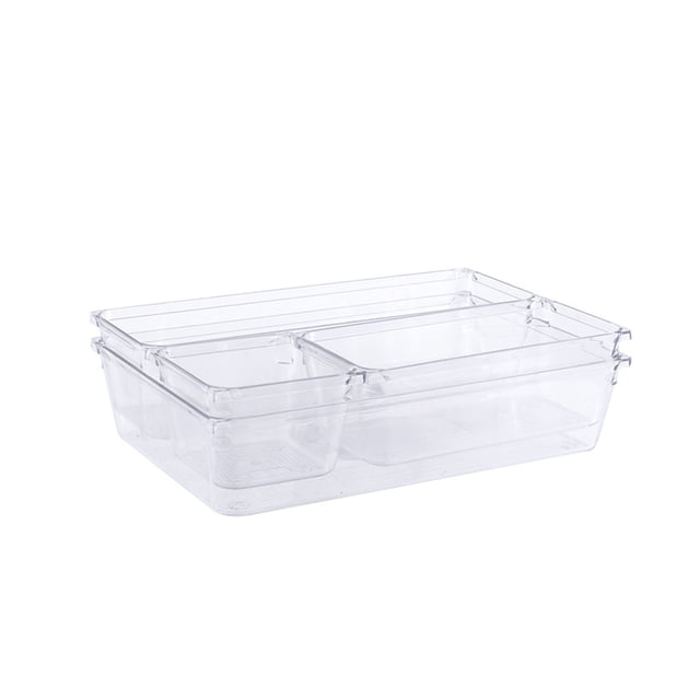 Birdeem 4 Piece Clear Plastic Drawer Organizer, Multi-Size Organizer , Makeup Dresser Storage Box, Kitchen and Desk Organizer