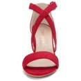 thumbnail image 2 of BLISSFUL STEP Women's Solid Color Open Toe Cross Strap Mid Chunky Heel Sandals, 2 of 7