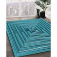thumbnail image 3 of Ahgly Company Tapis d'Intérieur Lavable à la Machine, Carré, Transitionnel, Vert Sarcelle, Tapis de Zone, 4 Pieds Carré, 3 of 7