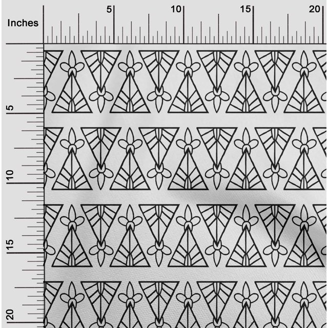oneOone Tissu Popeline de Coton Imprimé Floral & Triangle au Mètre 56 Pouces de Large