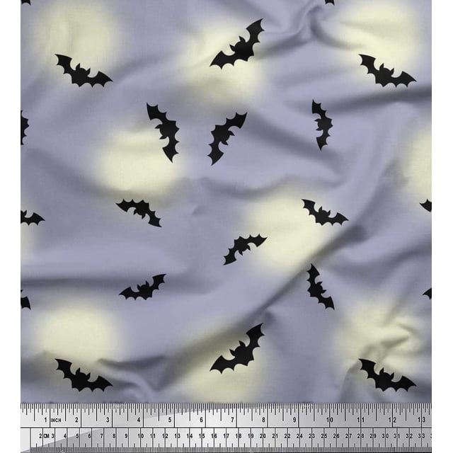 Soimoi Rayon Fabric Moon & Bat Halloween Print Fabric by The Yard 56 Inch Wide