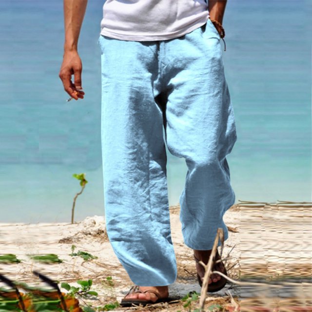 RKSTN Men Cotton Pants Men's Fall Cuffed Pants Multi Pocket Tether Solid Trousers Relaxation Length Pants Full Length Pants