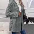 thumbnail image 2 of KIHOUT Womens Winter Long Sleeve Solid Fuzzy Fleece Open Front Button Hooded Cardigans Jacket Coats Outerwear, 2 of 9