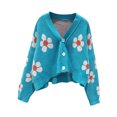 thumbnail image 2 of Kmbangi Women Loose Knitwear, Flower Pattern Long Sleeve V-neck Button Down Cardigan, 2 of 3