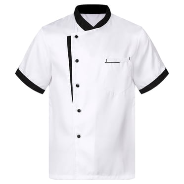 Jowowha Unisex Chef Jacket Men's Short Sleeve Chef Coat Shirts Restaurant Kitchen Uniforms for special wear White 3XL