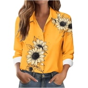 Print Shirt for Women Long Sleeve V Neck Casual Blouse 95% Polyester 5% Spandex