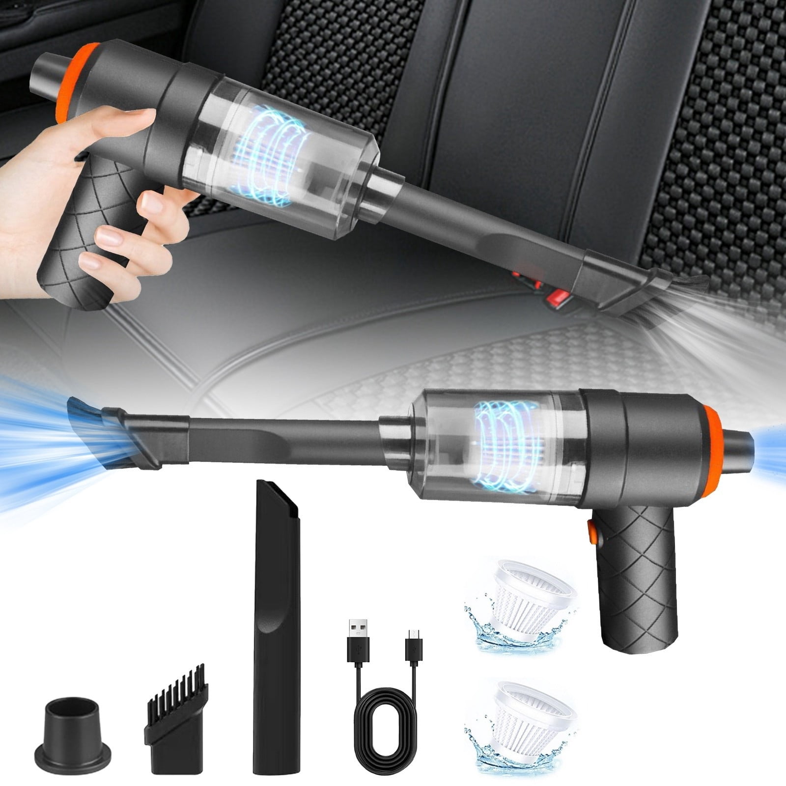 Cordless Handheld Car Vacuum Cleaner, Staron Rechargeable Mini Vacuum Strong Suction Type-C Charging, Portable Compact Vacuum for Car Home Office with Crevice Tool