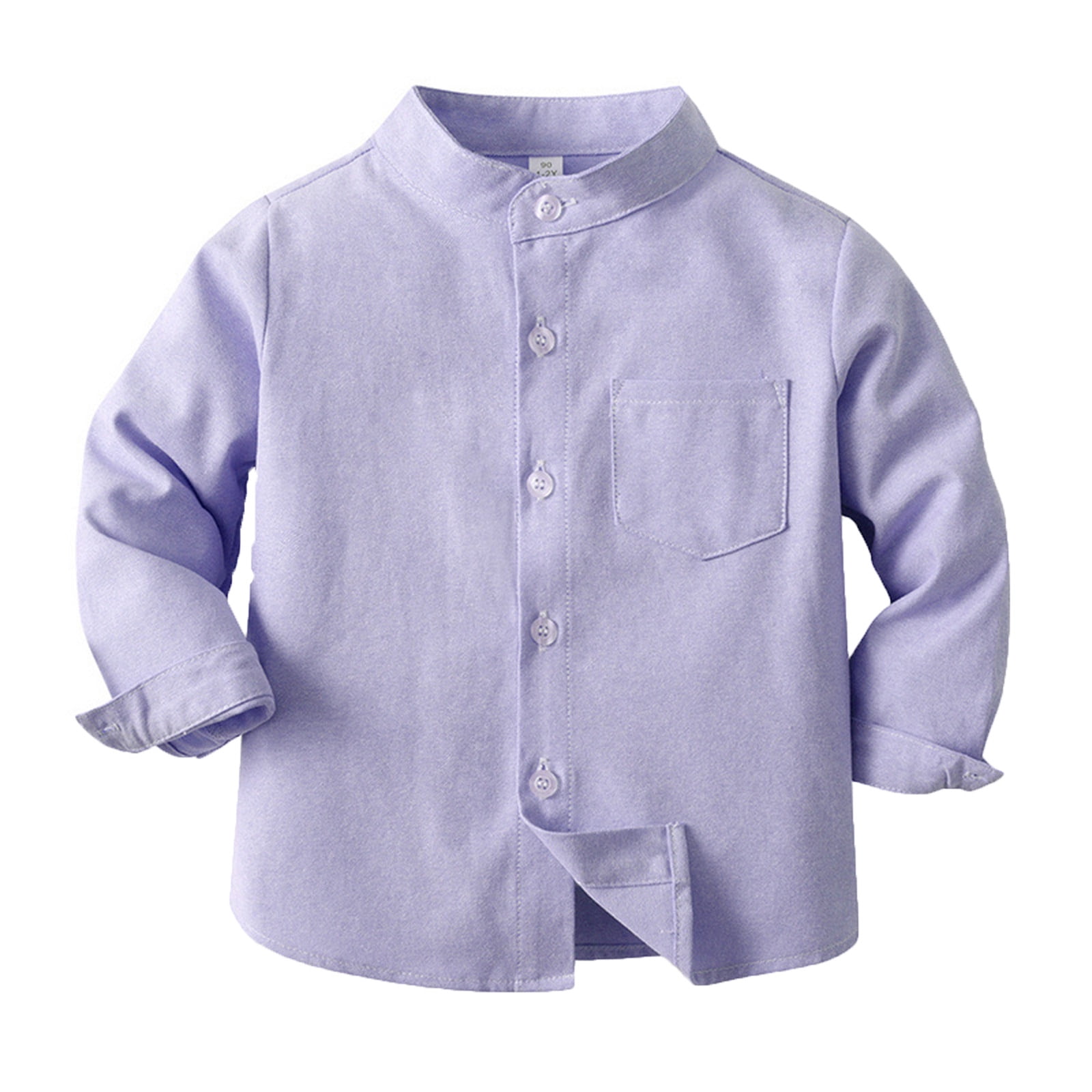 2025 Spring Boy's Shirt Solid Boys Tops Size 6 Color Standing Long Sleeve Medium Tops Breasted Cardigan Children's