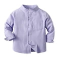 thumbnail image 1 of 2025 Spring Boy's Shirt Solid Top Shirt Color Standing Long SleevePack Breasted Cardigan Children's, 1 of 8