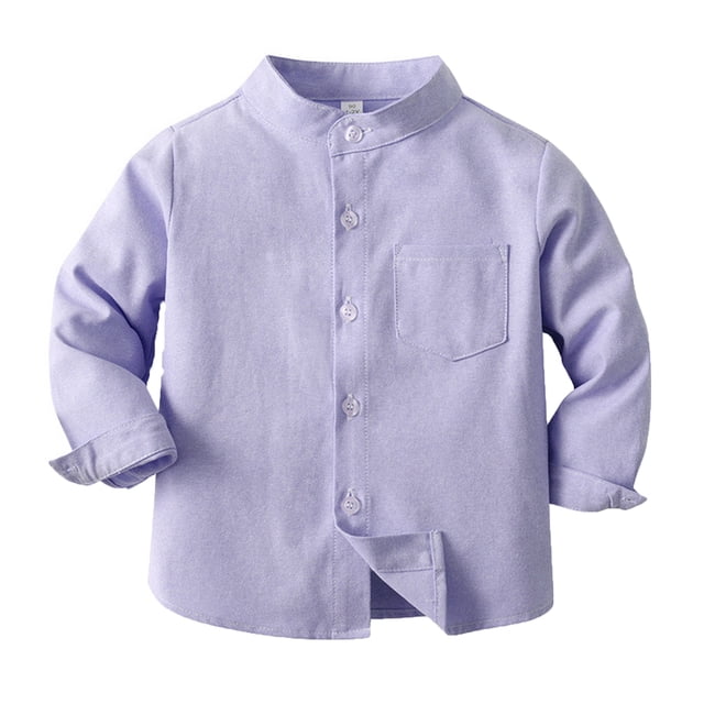 2025 Spring Boy's Shirt Solid Top Shirt Color Standing Long SleevePack Breasted Cardigan Children's