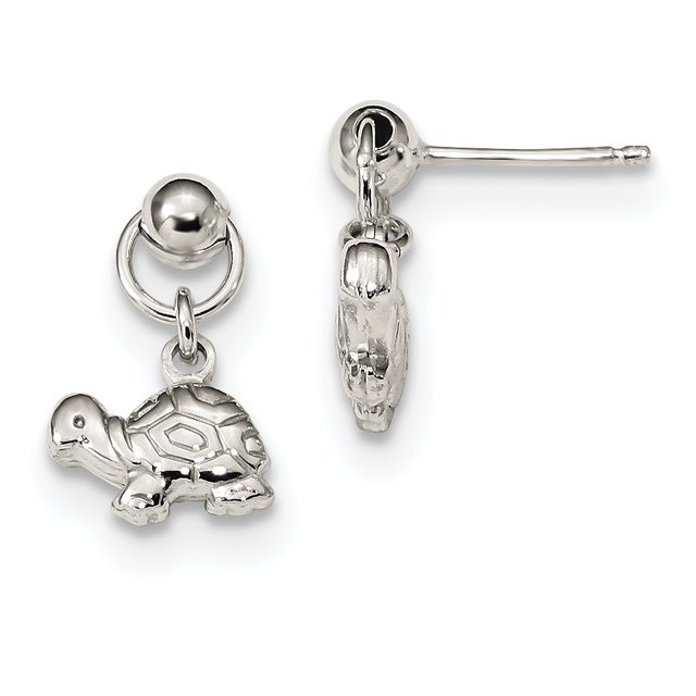 Sterling Silver Polished Turtle Dangle Post Earrings QE13342