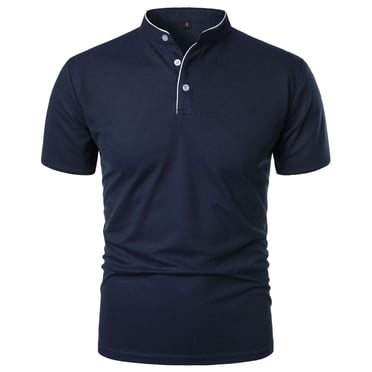 FhsagQ Men's Shirts Men's Shirts Tops Long Leg Male Spring and Summer Breathable Short Sleeve T Shirt Solid Color Button Lapel Pocket Bottoming Shirt Men's Shirts Underpants Super Fit Navy L
