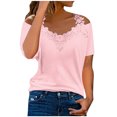 thumbnail image 1 of Yuyuzo Womens Cold Shoulder Top Summer V Neck T Shirts Short Sleeve Shirts Solid Color Blouses Shirt, 1 of 7