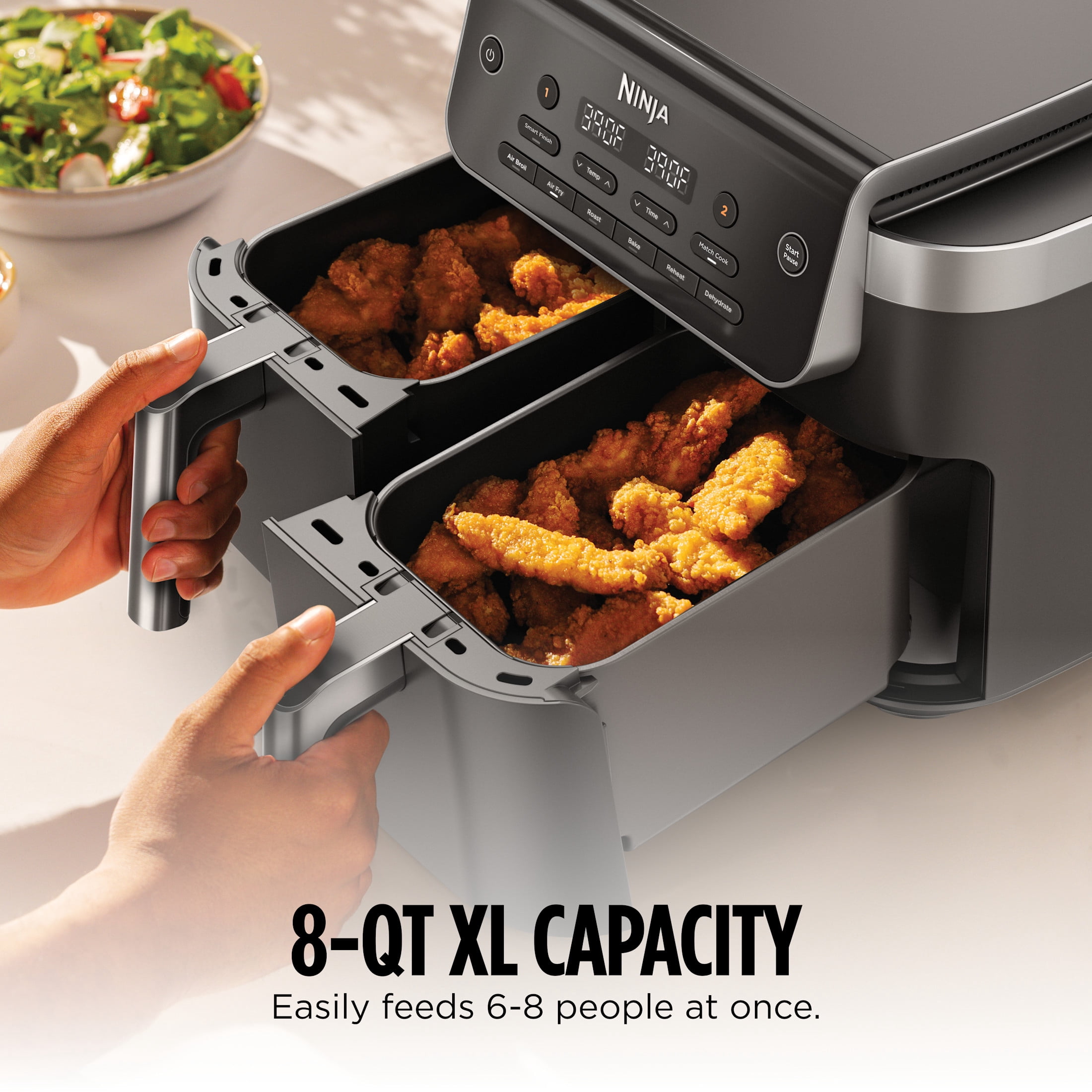 Ninja DualZone Air Fryer 8-Qt, 6-in-1, 2 Baskets, Smart Finish & Match Cook, Air Fry Roast Bake, DZ801C Gray