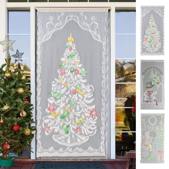 Sentmoon White Christmas Decorations Xl Ornaments for Christmas Tree Christmas Colorful Christmas Tree Curtain Lace Christmas Threaded Pole Curtain Snowman Decoration