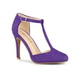 thumbnail image 1 of BLISSFUL STEP Chaussures pour Femmes Bout Rond Talon Aiguille Sandales à Bride en T Violet 9, 1 of 7