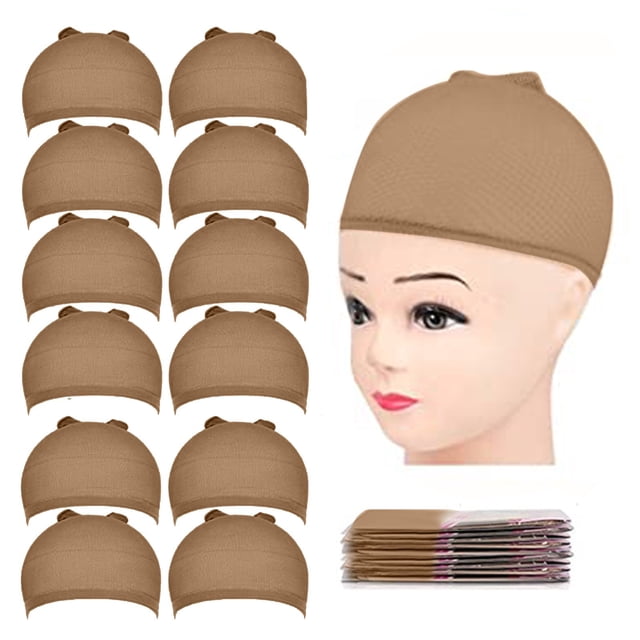 LPSSTORE Hair Mesh Wig Cap Hair Net Stocking Wig Caps for Women 12 Pack Light Brown