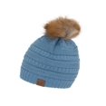 thumbnail image 1 of Gravity Threads Cable Knit Faux Fur Pom Pom Beanie Hat, Denim, 1 of 2